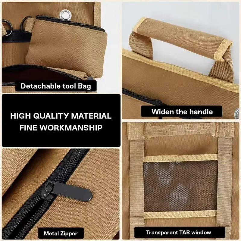 Canvas Tool Roll Up Bag, Waterproof Oxford Cloth Tool Storage Bag with Detachable Pocket, Tool Organizer for Motorcycle, Truck, Electrician & Mechanic 3