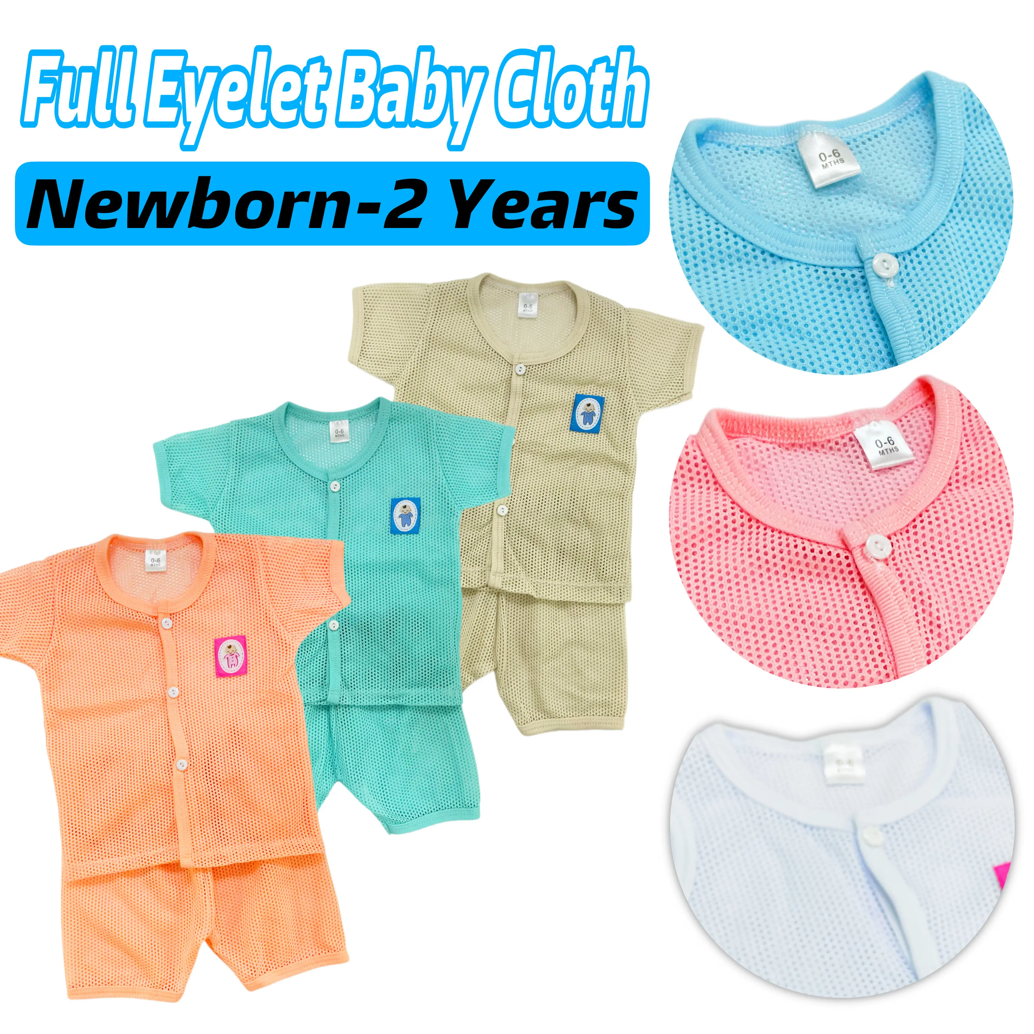 NCH Newborn-2 years Baby Short Sleeve Short Pant Eyelet Cloth Pakaian Harian Berlubang Bayi Baju Lubang-Lubang Boys Girls Cotton Comfortable Breathable
