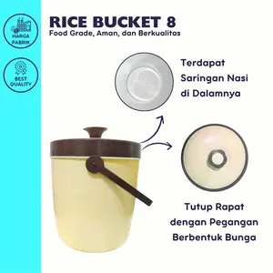(COD) RICE BUCKET UK.8 CREAM FOOD GRADE - TEMPAT NASI / TEMPAT ES (FREE CENTONG) Plastik Wadah Kitchenware