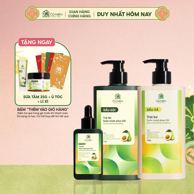Trọn Bộ Chăm Sóc Tóc Suôn Mượt Phục Hồi Gội Xả Serum Trái Bơ Cỏ Mềm