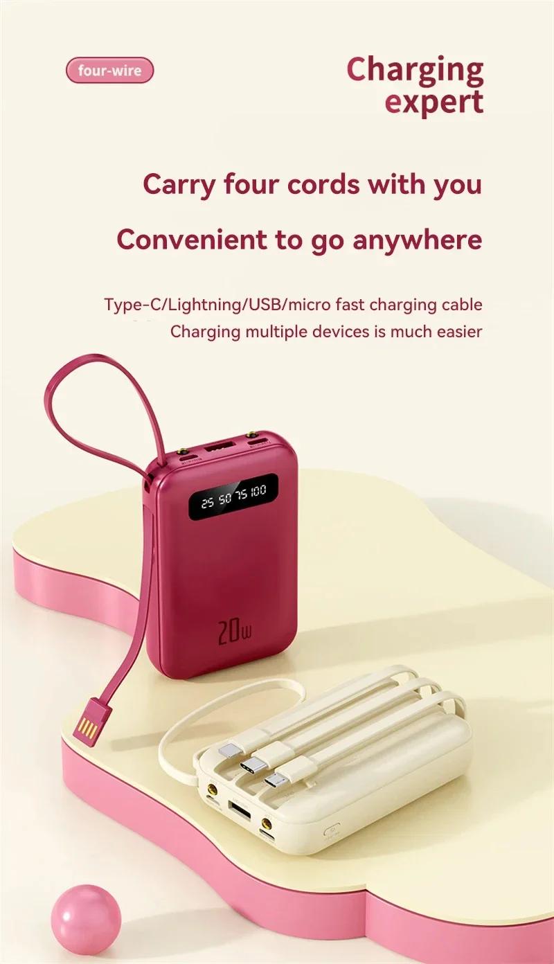Product Introduction of Mini Power Bank 20000mAh Fast Charge with 4 Cable Mobile Phone External Battery Charger Power Bank 0