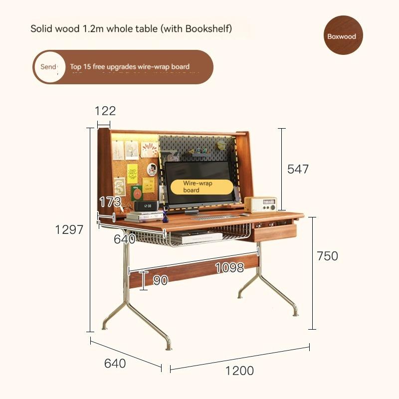 Product Introduction of 【Pre-order】Nordic solid wood desk, computer desk integrated Japanese style with bookshelf bookcase, home study table, multifunctional retro desk 20