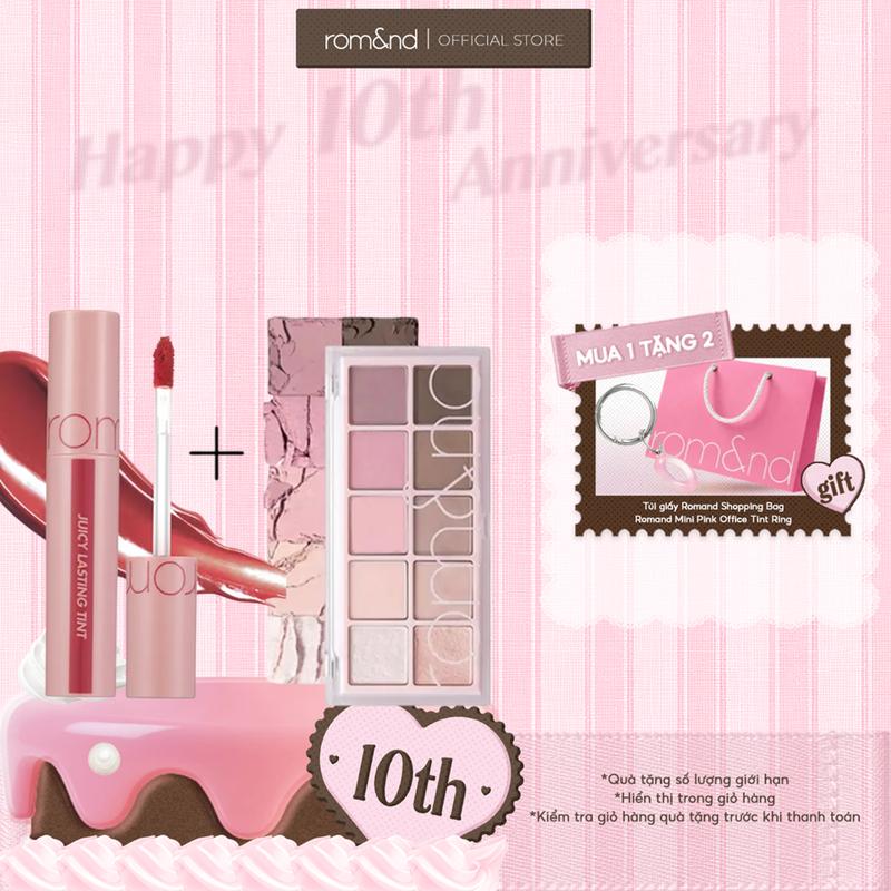 Combo 2 Món Gồm: 1 Son Tint Bóng Juicy Lasting Tint + 1 Bảng Phấn Mắt 10 Màu Lấp Lánh Romand Better Than Palette