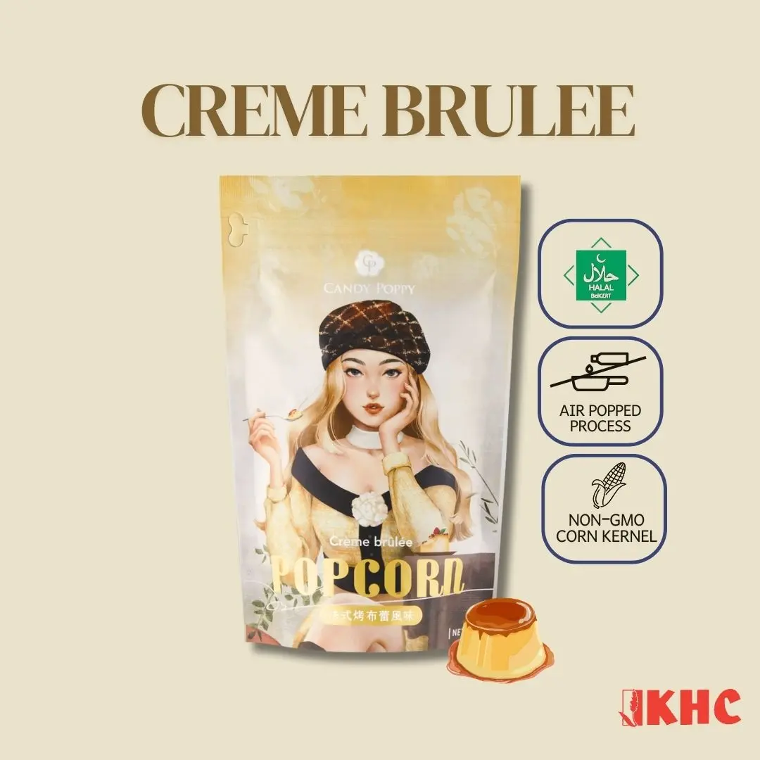 Candy Poppy |  Coated Popcorn | Creme Brulee | Pudding Popcorn  | Popcorn 50g | Halal