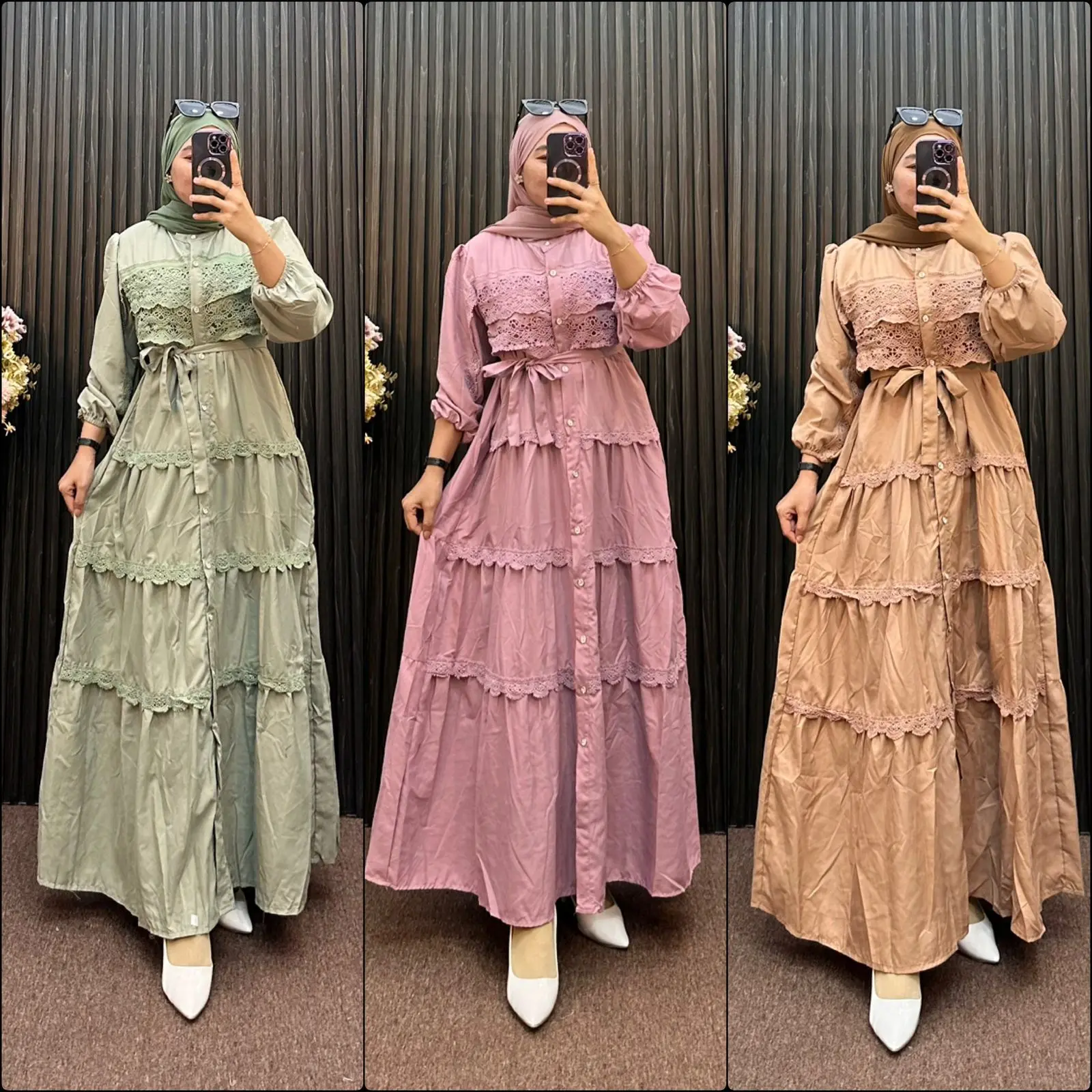 Gamis bangkok renda dada, gamis bangkok kekinian, gamis bangkok mewah