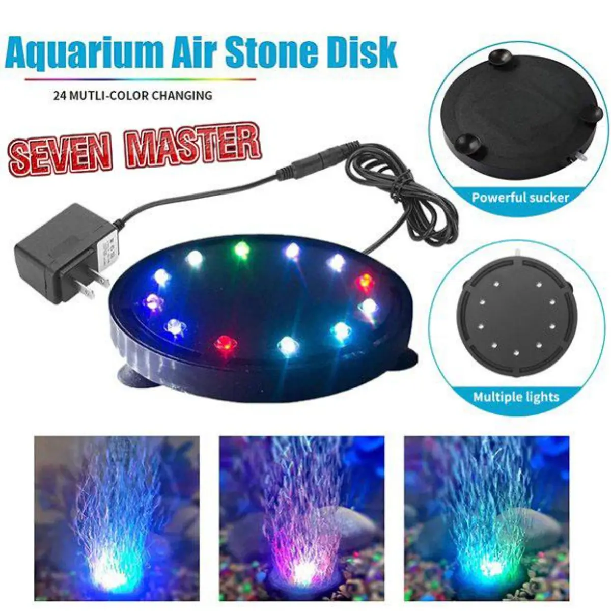 Trang Trí Bể Cá Seven Master, Đèn Thay Đổi 7 Màu, 12 Đèn LED, Máy Bơm Khí, Đèn Nhiều Màu, Không Thấm Nước