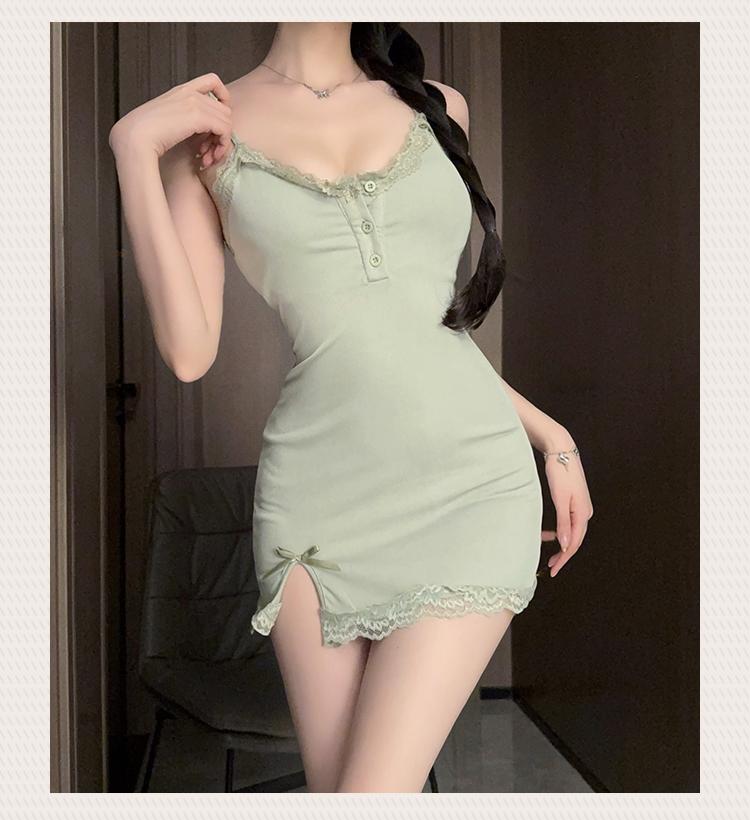 Product Introduction of A strappy sleep dress, pure and seductive lingerie, lace sleepwear, alluring and sexy strappy sleep dress for small breasts, one-piece dress. 8