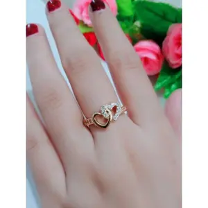 VIRAL Cincin Titanium Motif Love Gandeng Permata Perhiasan Wanita Terbaru AESTETIC