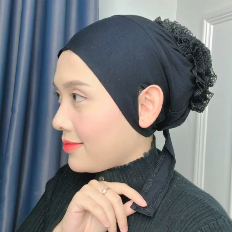 Ciput lubang telinga cepol turki renda bahan rayon super dalaman  Instan hijab kerudung wanita anti budeg 4