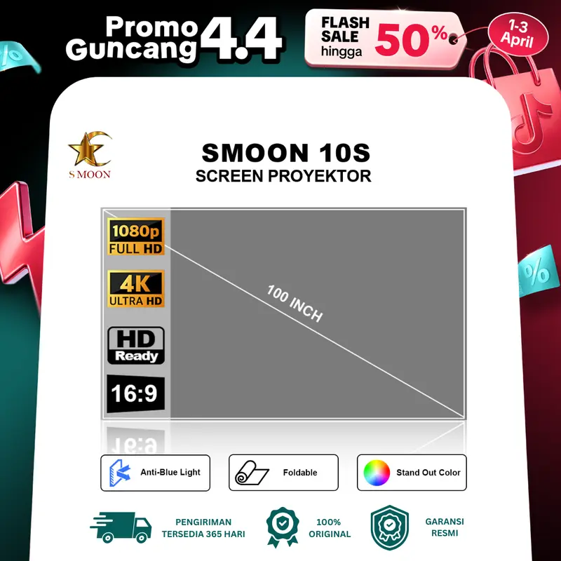 SMOON 10S Projector Screen - Layar Proyektor - 100 Inch - 4K Anti Light