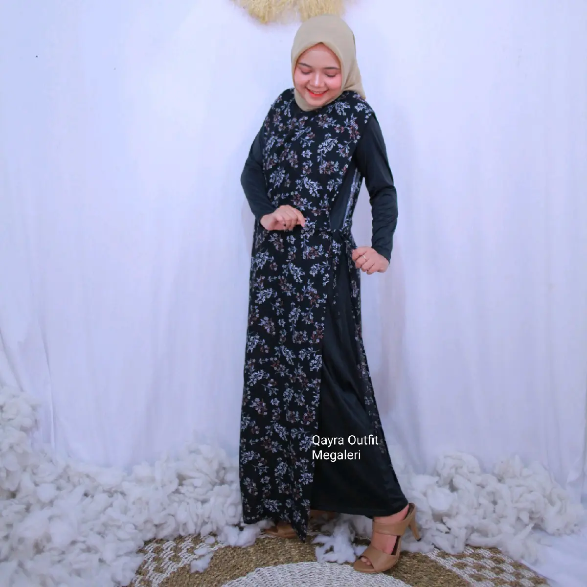 Rompi Tali Motif Bunga Vest Luaran Muslim Wanita Panjang Outer Atasan