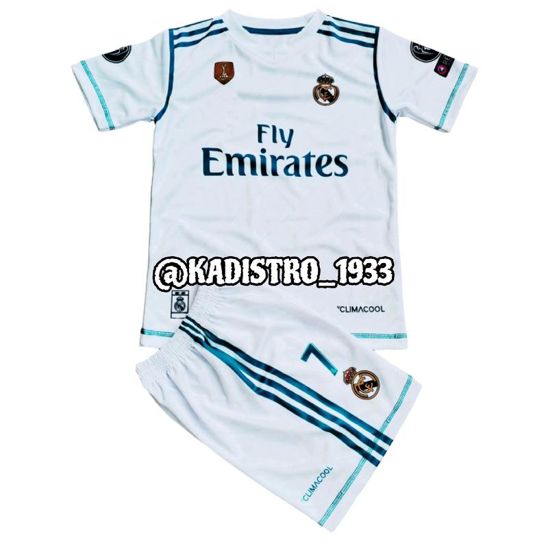 Setelan Jersey Anak realmadrid Home Ronaldo Musim 2017 2018 Full Printing Bahan Drifit Milano Celana Outdoor Sport Twill Cepat Kering 1