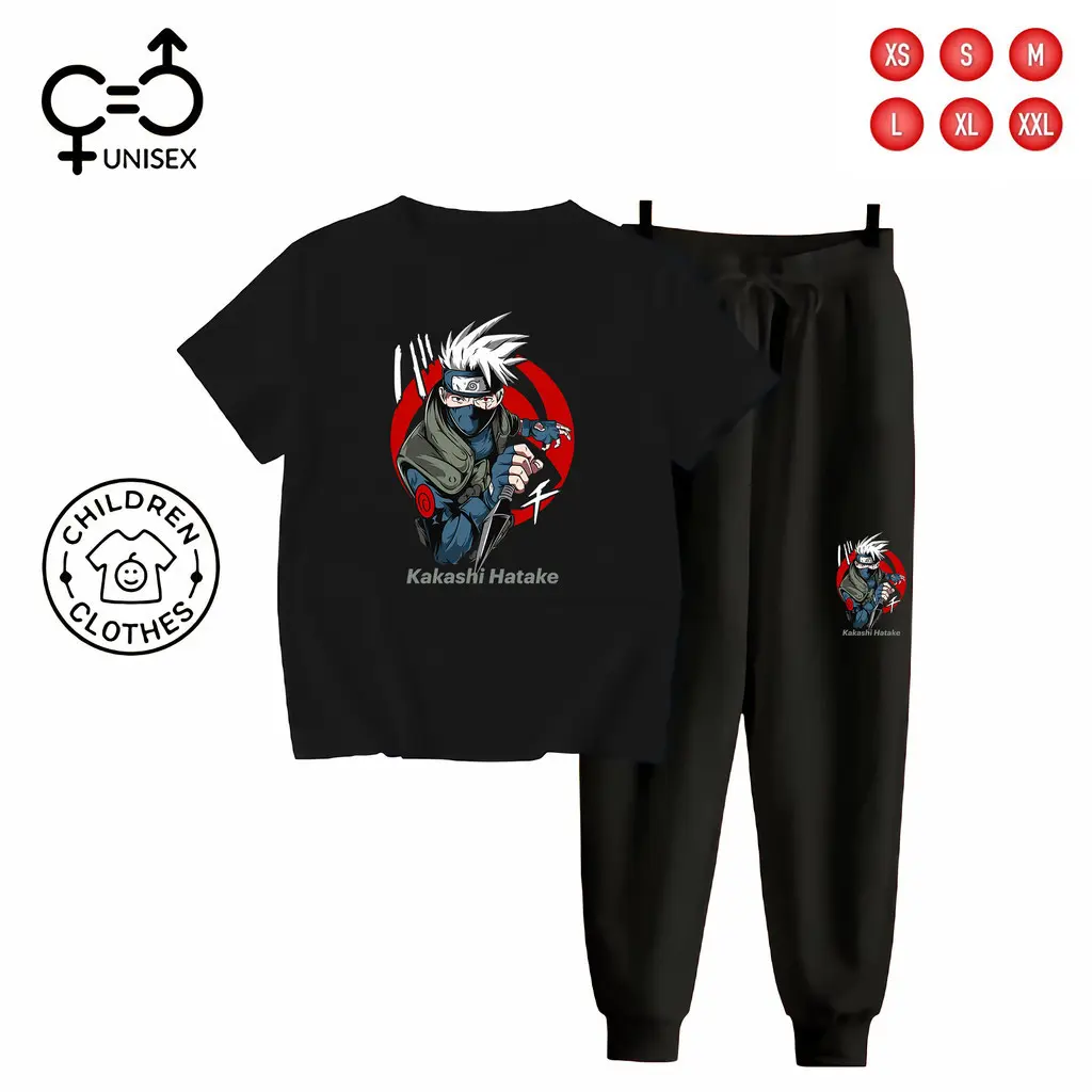 SETELAN  Anak  Unisex KAOS + Celana JOGGER Hitam - KAKASHI HATAKE