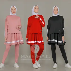 Setelan  Baju Olahraga Perempuan Terbaru Leging Rok Skirt Sport Badminton Senam Lari Renang Bersepeda Zumba Cepat Kering Wanita Nyaman Muslim Panjang Celana Hitam