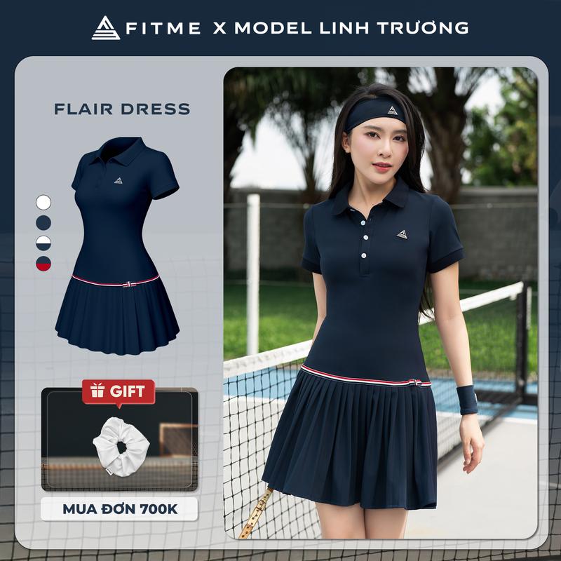 Váy tennis pickleball nữ Fitme FLAIR EA phối nút chất liệu co giãn thoáng khí tặng kèm quần bảo hộ DNSP02