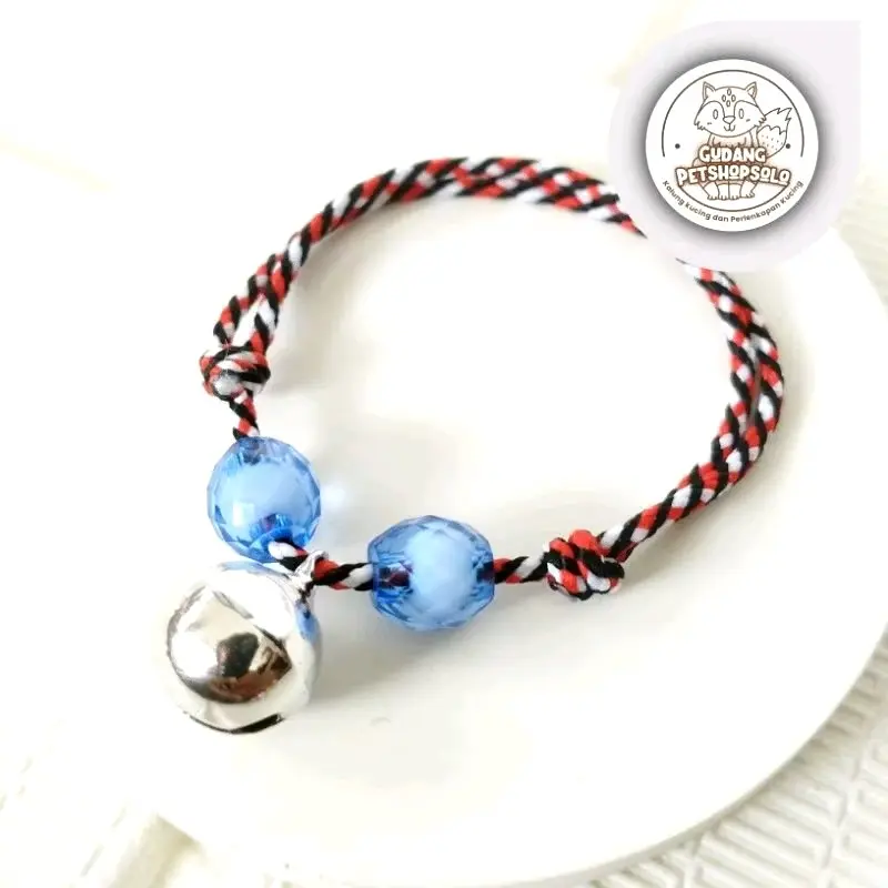 kalung kucing tali perusik variasi manik lonceng 14mm 2
