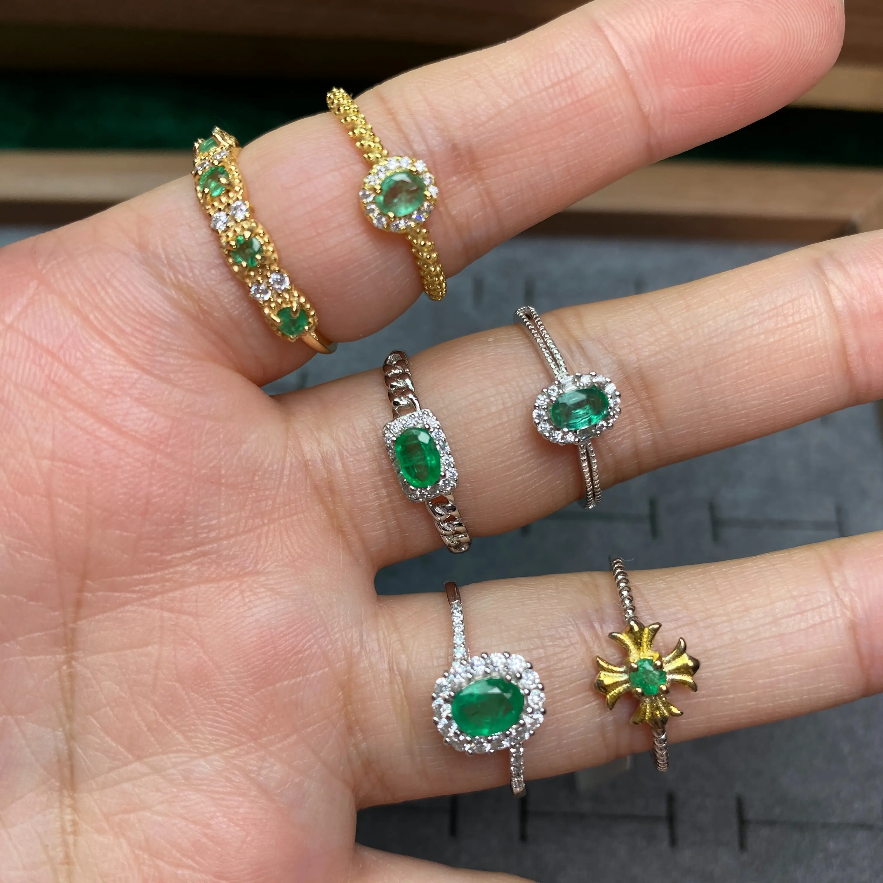 S925 Silver Adjustable Emerald Ring Collection