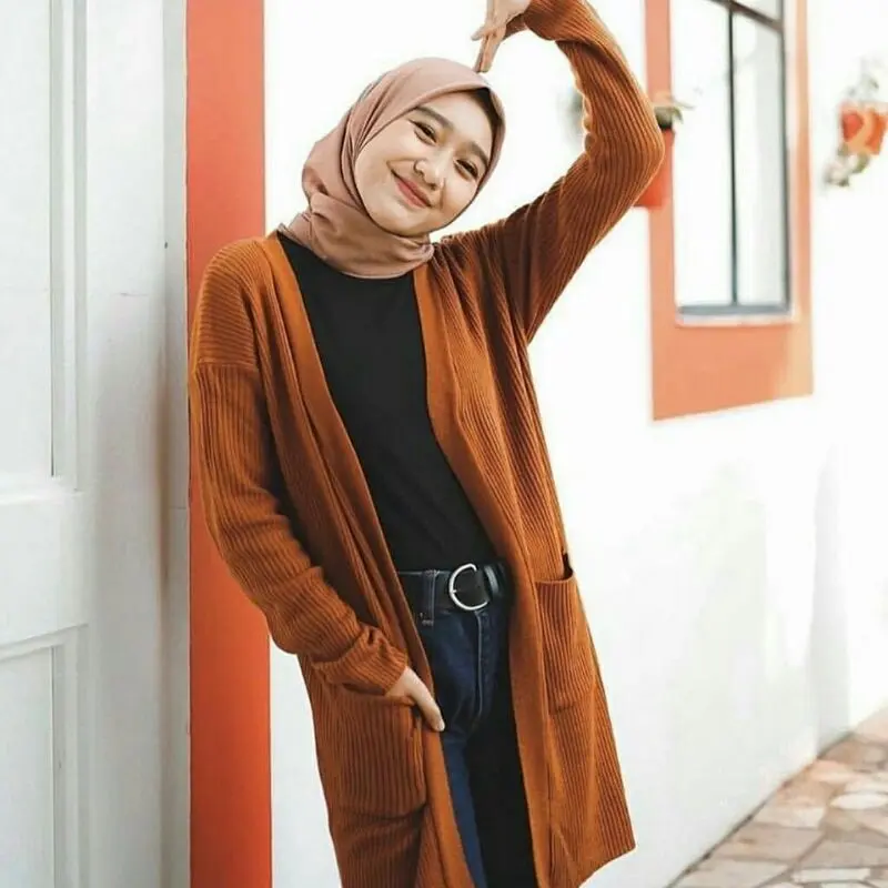 Belle Long Outer Cardigan Rajut Wanita Fit Oversize Panjang  Knitwear  Kardigan 8