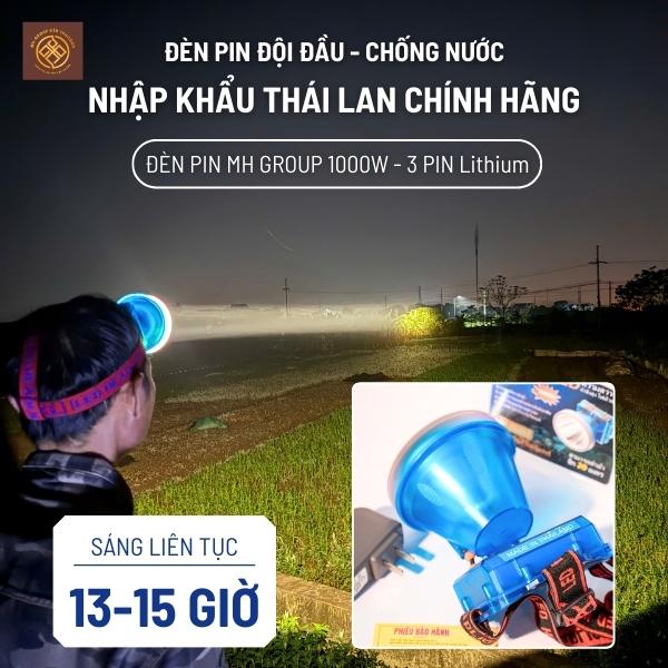 Đèn Pin Đội Đầu Thái Lan MH Group 1.000W 3 pin – Dùng Liên Tục 13-15h Sáng Gom - Siêu Sáng - Chiếu Xa 500m Chống Nước & Chuyên Đi Rừng Đi Lặn