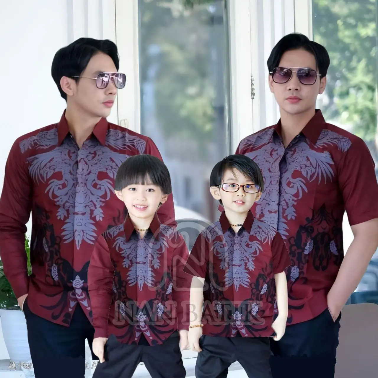 TERBARU BATIK LENGAN PANJANG DAN PENDEK KEMEJA PRIA DEWASA ANAK LAKI LAKI WARNA BURGUNDY M L XL XXL