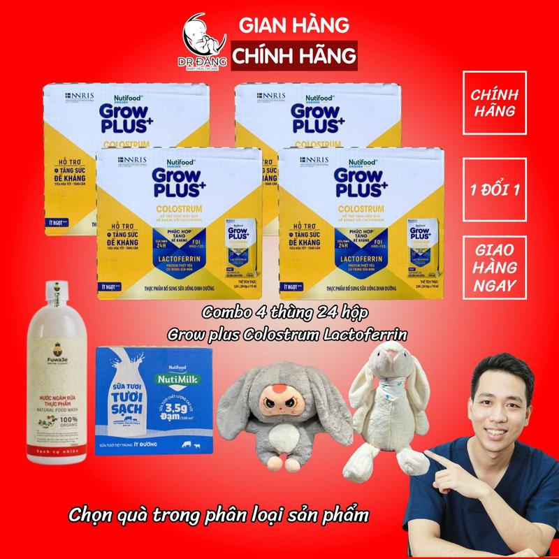   Chính hãng - Tặng quà  Combo 4 thùng 24 hộp 110ml sữa pha sẵn Nutifood Grow Plus Colostrum Lactoferrin 