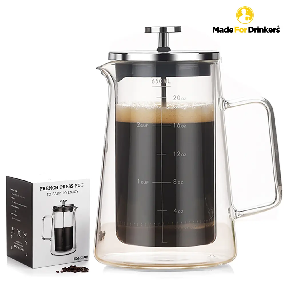 650ml Double-Wall French Press Crafted for Exceptional Coffee Brewing [Made For Drinkers]
