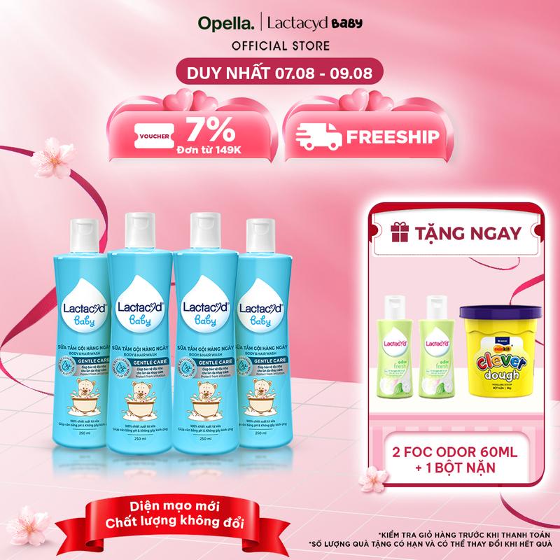 Bộ 4 Sữa Tắm Gội Trẻ Em Lactacyd Baby Gentle Care Bảo Vệ Dịu Nhẹ Cho Làn Da Nhạy Cảm 250ml/chai Cho Bé