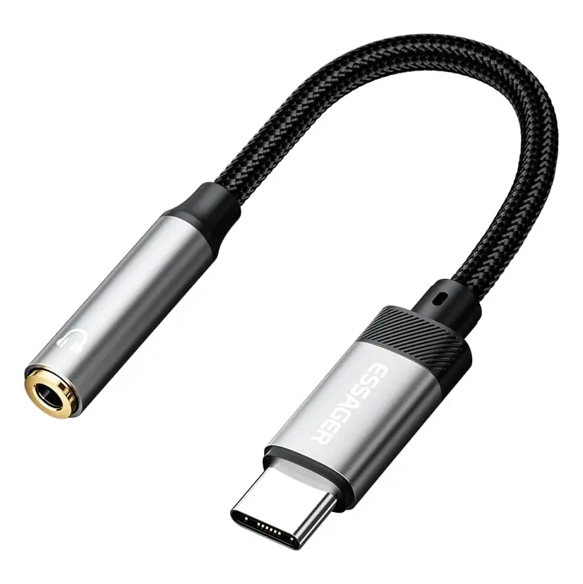 ESSAGER USB C to 3.5mm Audio Adapter, Hi-Res DAC Aux Headphone Jack Female Nylon Cable for iPhone 16 Pro Max, 15 Pro Max/15 Pro/15 Plus, Galaxy S24/S223/S22 Ultra, Pixel, and More Type C Devices