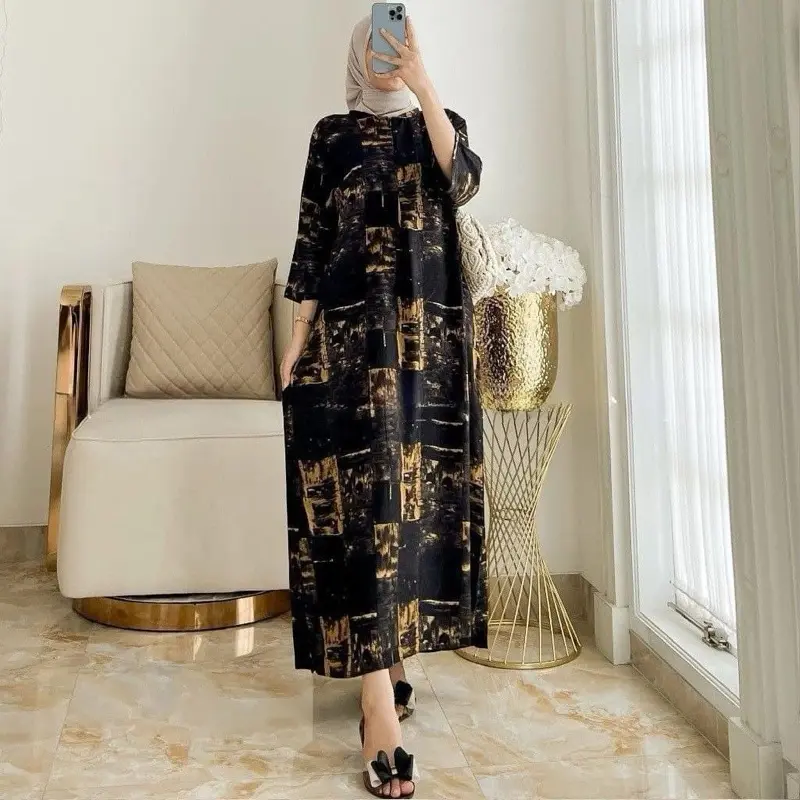 HOMEDRESS FABELLA LONGDRESS SAKU RAYON VISCOS BUSUI LD 120 JUMBO Lebaran Muslim 4