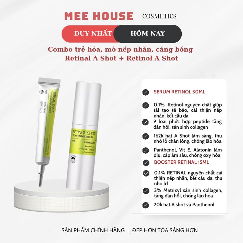 C12 _ Combo Celimax A Shot Serum và Kem Xóa mờ nếp nhăn, nâng cơ, tăng sinh collagen trẻ hóa làn da CELIMAX Retinol Shot Tightening Booster 15mL + Tightening Serum 30mL Tăng Độ Săn Chắc Với Nano Retinal 0.1%  B5