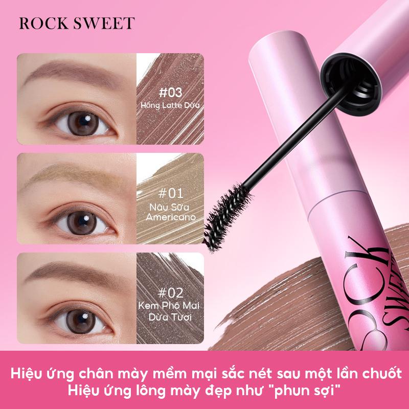 ROCKSWEET Mascara lông mày RS,chất nhung lì giúp tạo ra dáng lông mày tự nhiên với lớp gel bền màu suốt cả ngày. Không trôi không lem, kháng nước và mồ hôi. Lên rõ màu chỉ sau một lần chuốt, dễ dùng cho newbie, bảng màu gồm 4 tông màu trendy.