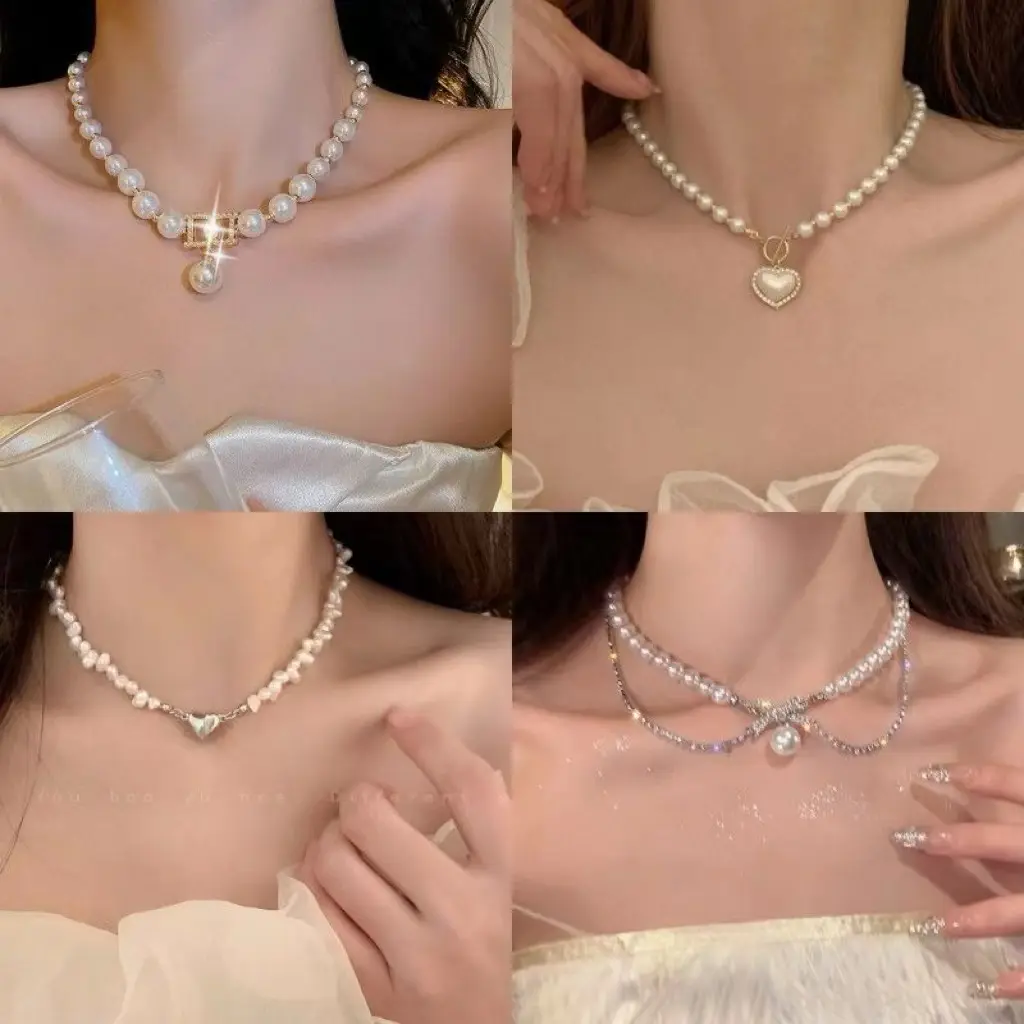 2024 thời trang mới hình trái tim mặt dây chuyền vòng cổ Vintage thanh lịch phụ nữ vòng cổ dễ thương hai lớp love mặt dây chuyền phụ nữ cá tính bên vòng cổ cô gái quà tặng phụ kiện