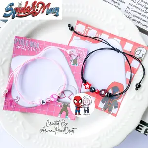 Gelang Couple Spiderman Tali Giok Model Serut Bisa Pilih Inisial Huruf Bracelet