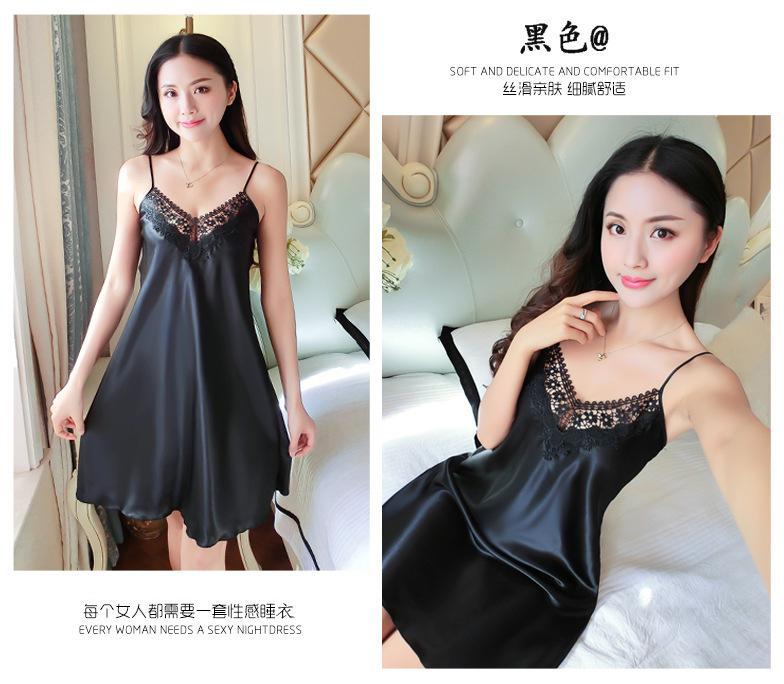 Product Introduction of 2021 New sexy camisole nightgown for women, deep V-shaped backless imitation silk pajamas, lace Japanese home clothing, cross-border 9