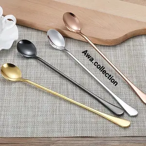 Sendok Teh Stainless Premium Gagang Panjang Varian Warna Gold-Rose-Silver-Black Tebal Tahan Karat [Opsi] Kitchenware