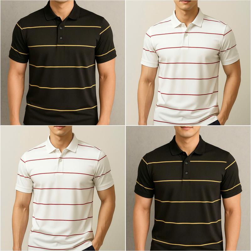 ÁO THUN POLO VẢI POLY TRẮNG SỌC NGANG ĐỎ THOÁNG MÁT THANH LỊCH