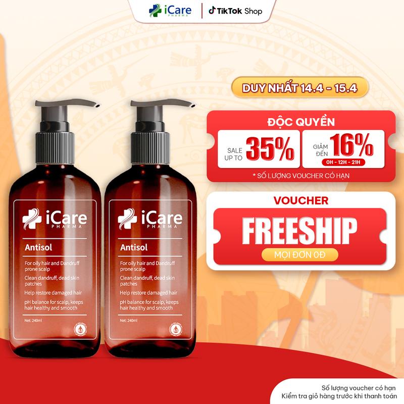 Combo 02 Chai Dầu Gội Hỗ Trợ Gàu Nấm Ngứa Da Đầu Antisol iCare Pharma