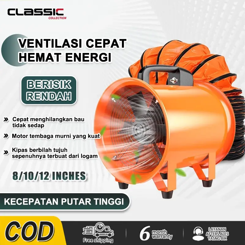 Kipas Blower Portable 8/10/12 Inch - Ventilator Axial, Pengatur Udara Efisien, Cocok untuk Dapur, Bengkel & Area Kerja