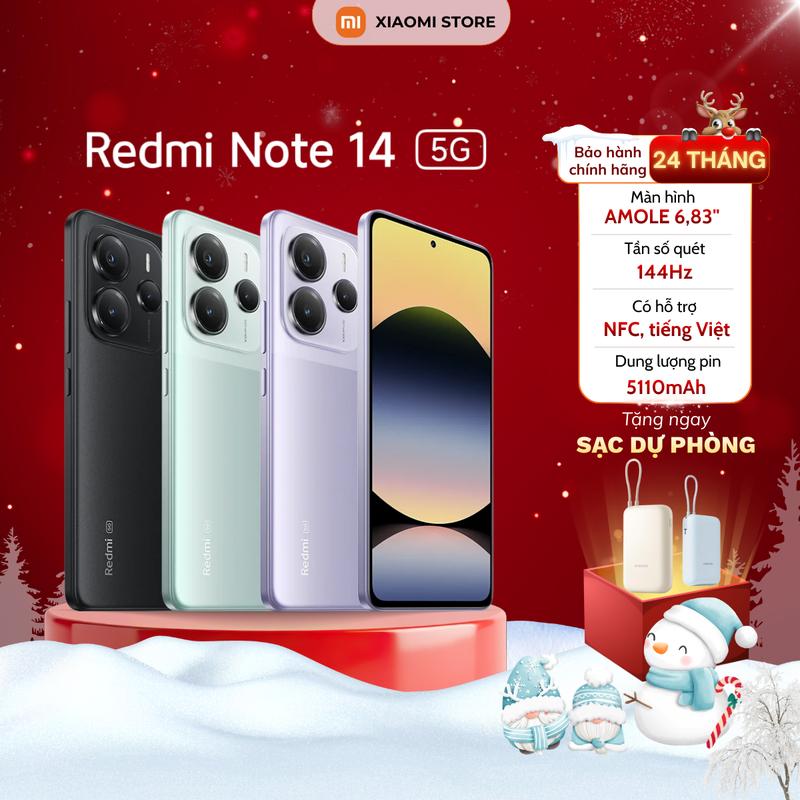    Quà Tặng Pin Dự Phòng   Điện Thoại Xiaomi Redmi Note 14 5G 8GB 256GB - Hàng chính hãng bảo hành 24 Tháng - Nguyên Seal 