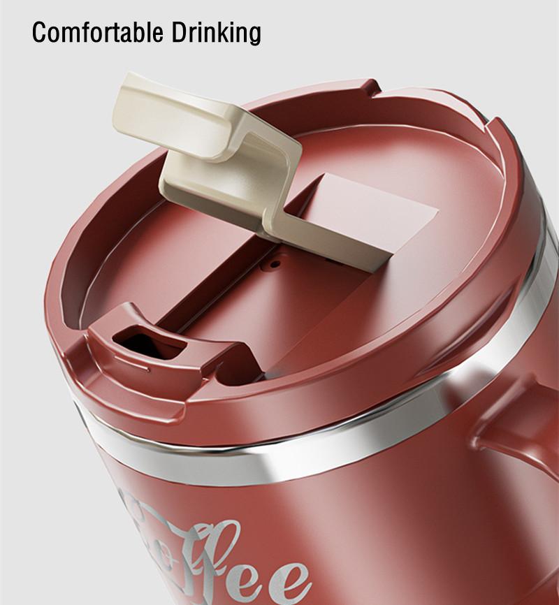 Product Introduction of 400 modern stainless steel coffee tumblers. With lid, creative design, perfect for office and home, perfect for bubble tea and breakfast with handles. 10