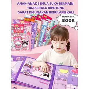 EB COD Buku Tenang Magnetik DIY untuk Balita Buku Sibuk Montessori untuk Anak-Anak Pendidikan Anak Usia Dini Learing Cartoon No-Cuting Hadiah Buku Stiker Stiker yang Dapat Digunakan Kembali untuk Anak Perempuan dan Laki-laki