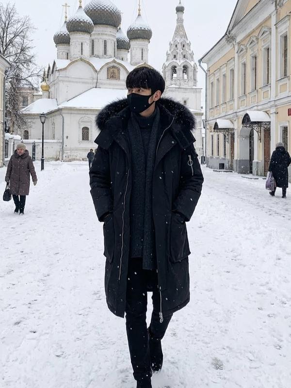 Áo khoác parka nam dáng dài lông vũ áo phao nam đại hàn mũ lông phong cách hàn quốc AP06 Menswear Dài Tay Kaki Kem Đen