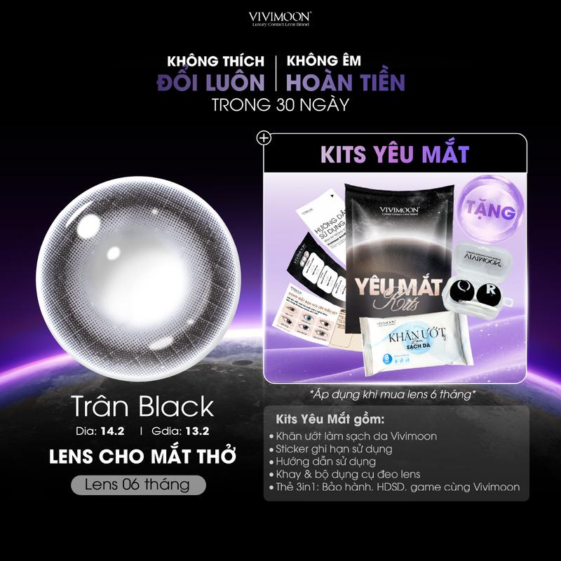    6 MONTHS   Kính áp tròng VIVIMOON màu xám đen TRÂN BLACK lens cận cho mắt thở BST HÀM ÂN  chất liệu Silicone Hydrogel cao cấp   Giá 1 đôi   