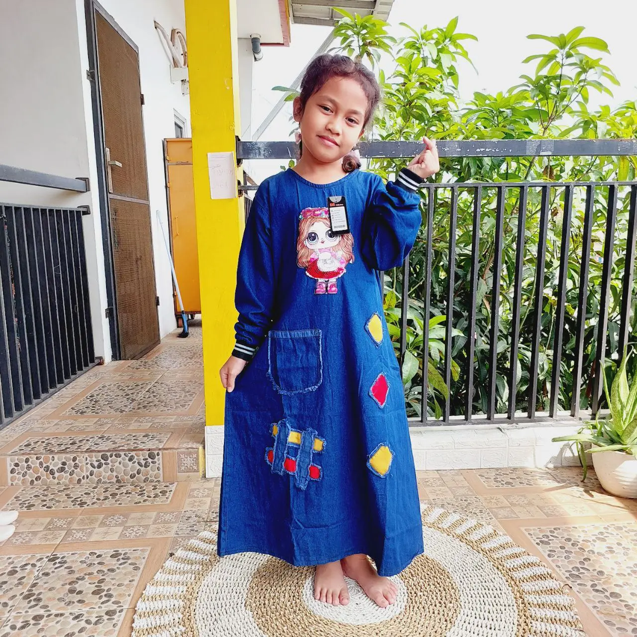 Gamis Jeans Anak Full Jeans Motif LED Menyala Umur 3-14tahun Muslim Panjang