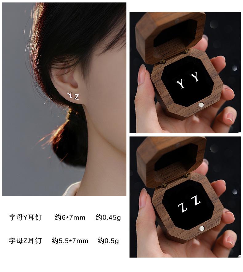 Product Introduction of Cute 925 Sterling Solid Silver Alphabet Stud Tiny Initial letter Earrings Jewellery A-Z 16