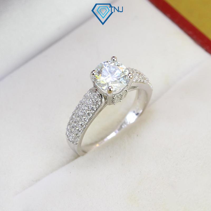 Nhẫn bạc nữ đính Moissanite 7ly xi bạch kim kiểm định GRA sang trọng, lấp lánh…