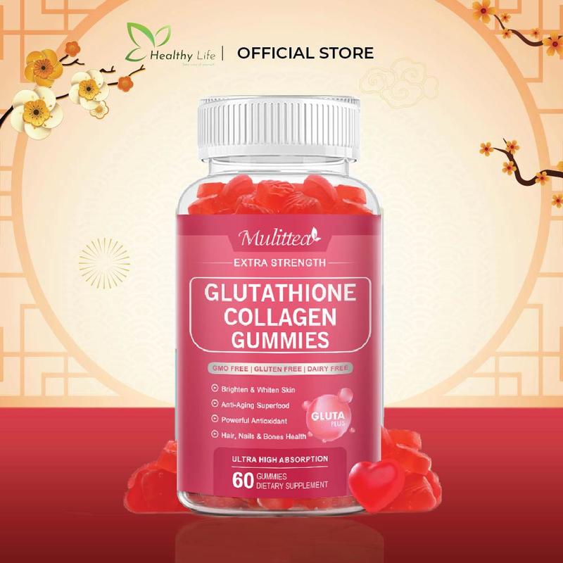  Mulittea 60 viên Kẹo dẻo bổ sung Glutathione và Collagen hỗ trợ làm trắng da giúp cải thiện vết thâm làm chậm quá trình lão hóa dành cho nam và nữ 