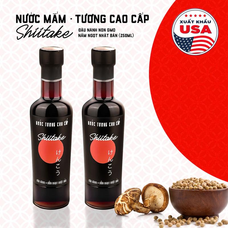 250ml Combo 2 Chai Nước Tương Cao Cấp Shiitake Làng Chài Xưa Độ Đạm Tự Nhiên Lên Men Từ Nấm Ngọt Nhât Và Đậu Nành 250ml chai