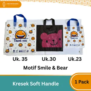 KANTONG KRESEK SOFT HANDLE MOTIF / Kresek Thank You / Plastik Putih Motif Softhandle