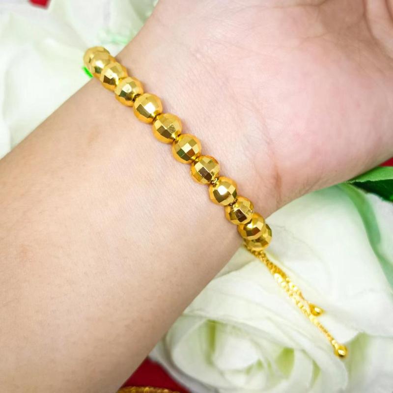 Anti Karat Set Aksesori Fesyen Tidak Mudah Luntur Gelang Motif Gelombang Kacang Bulat Terbuat Dari Koin Asli Gelang Manik Serut 3